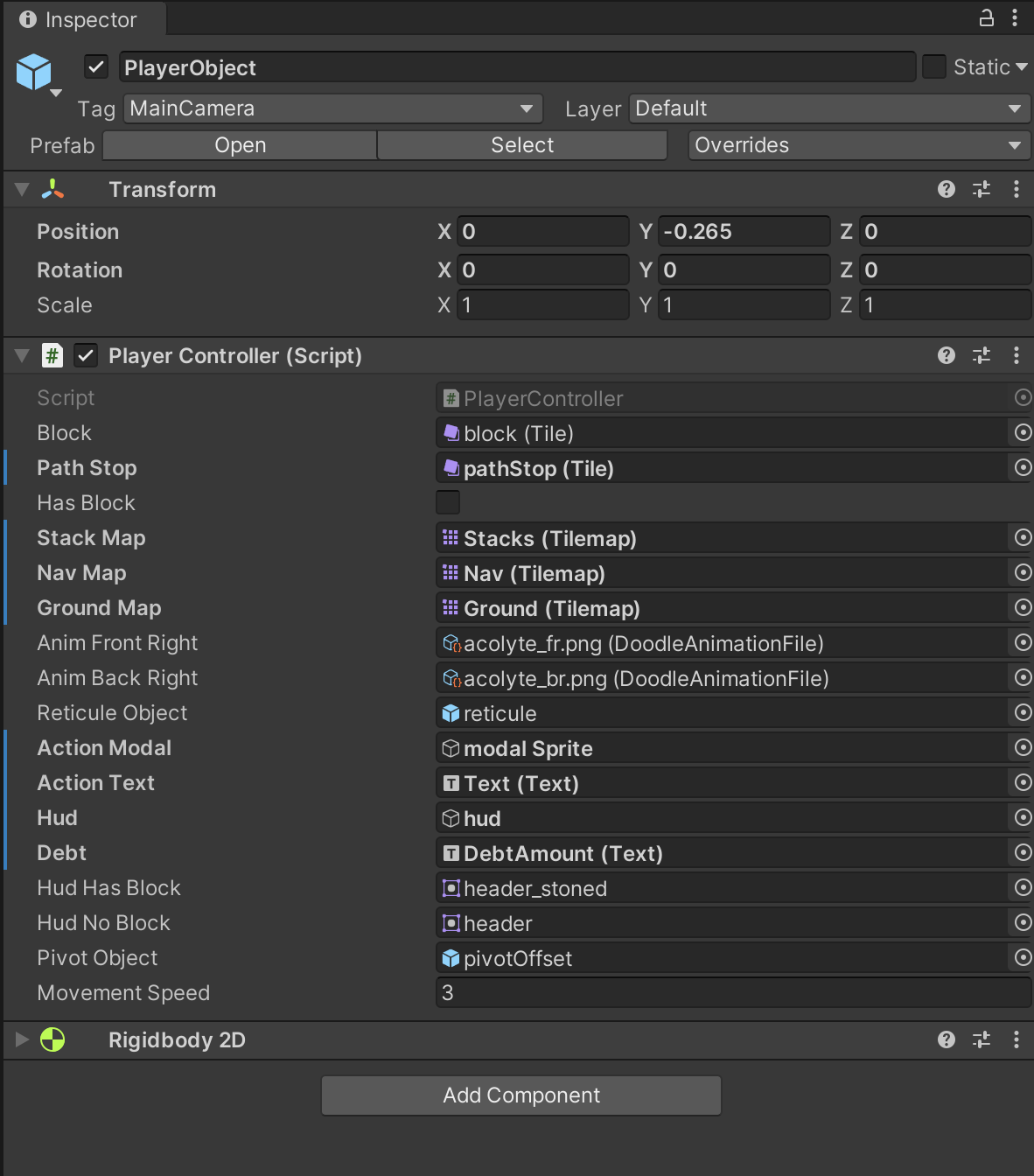 image of unity inspector