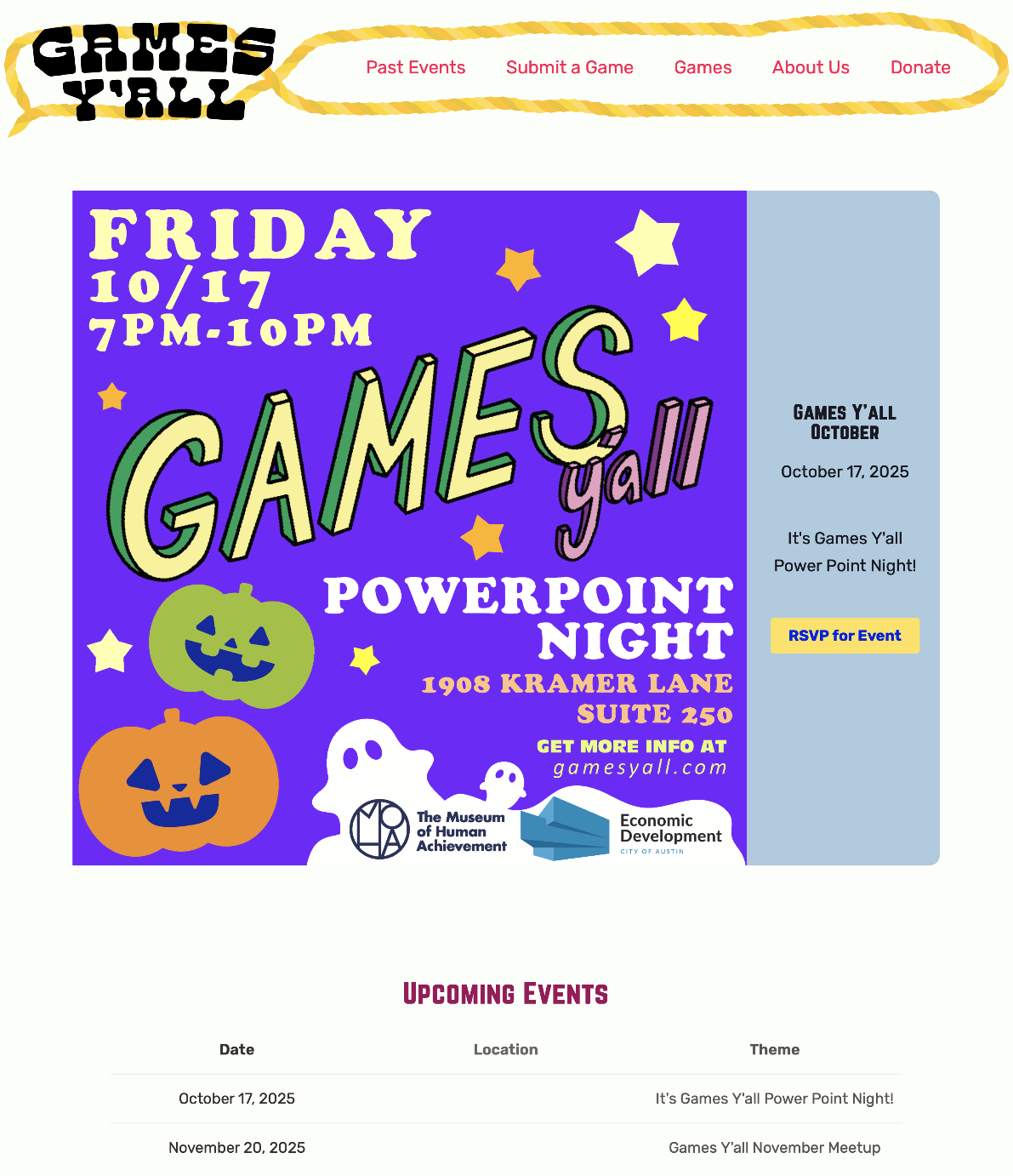 a screenshot of the Games Y'all website